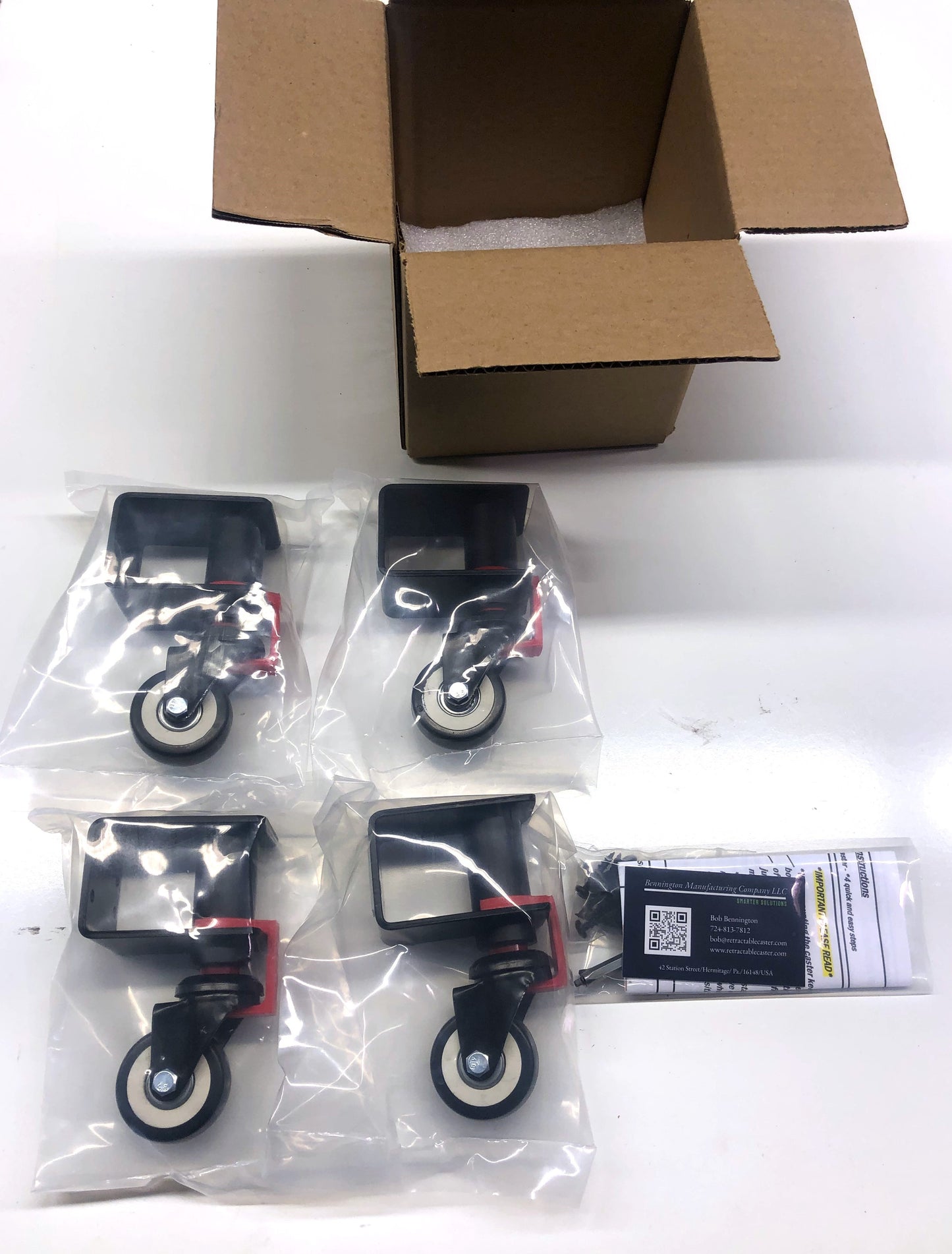 One set includes - Four of the onginal R7 Smart casters with all the mounting hardware included. Please Note before ordering: Due to high demand lead times to ship can be 2 weeks (or more) from receipt of order.